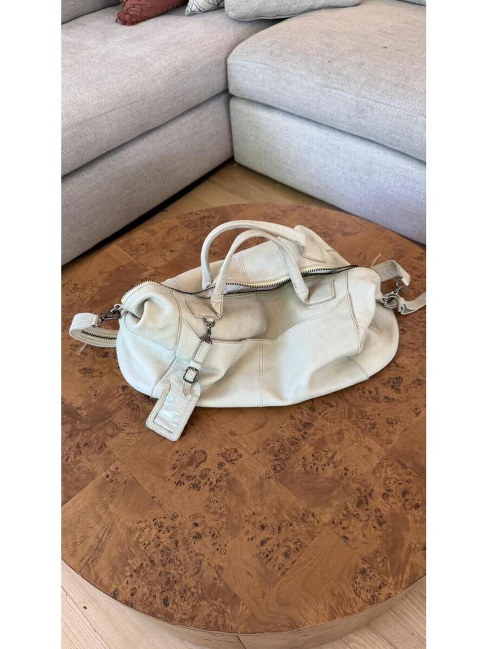 Topshop Cream Leather Duffel Bag with Dual Handles and Shoulder Strap